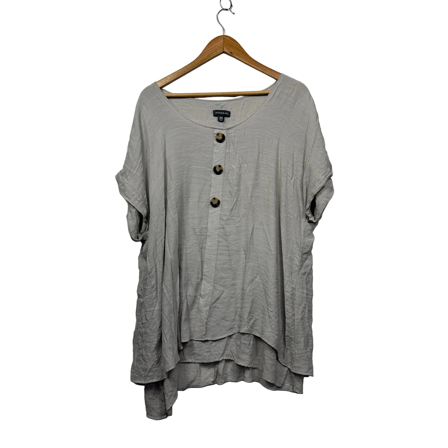 Autograph Silver Grey Short Sleeve Top with Asymmetric Hem - Size 20