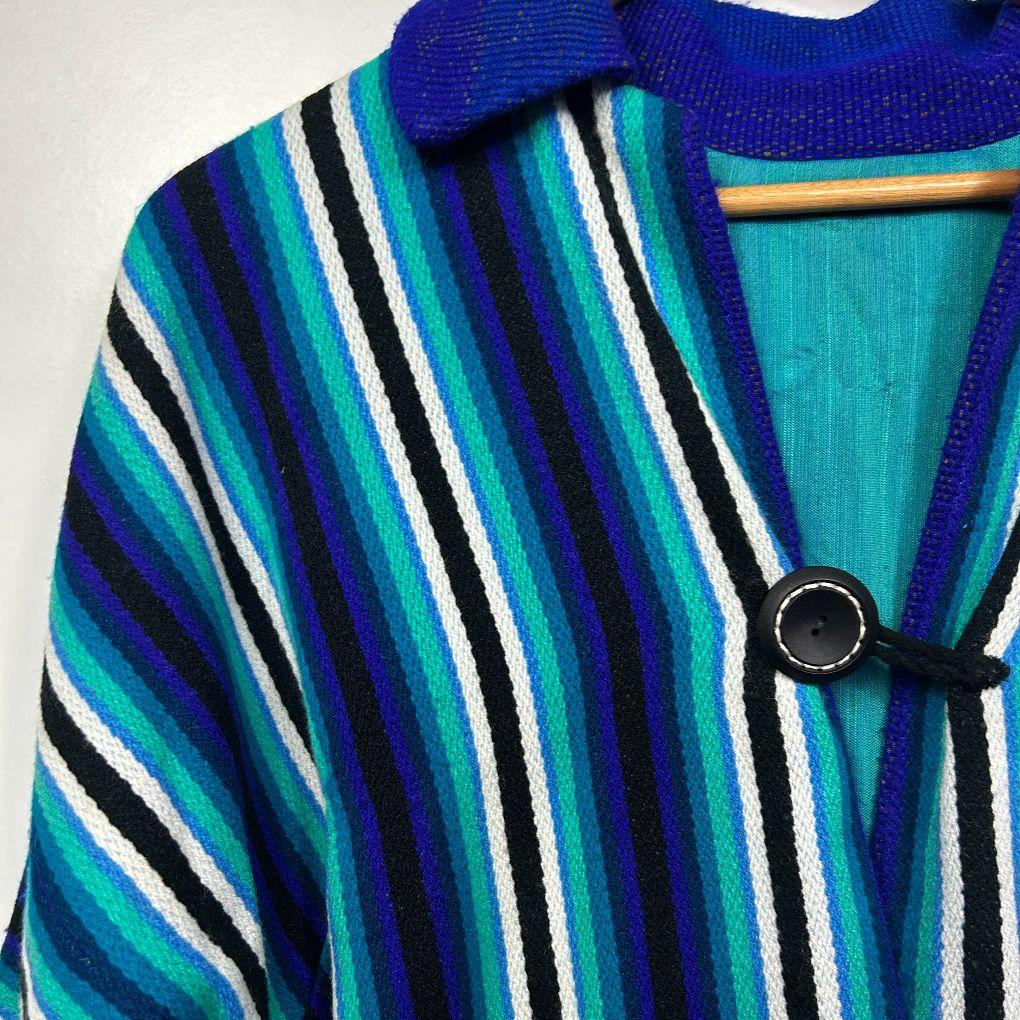 Vintage Blue Aqua Stripe Knit Jacket - Size 14/16