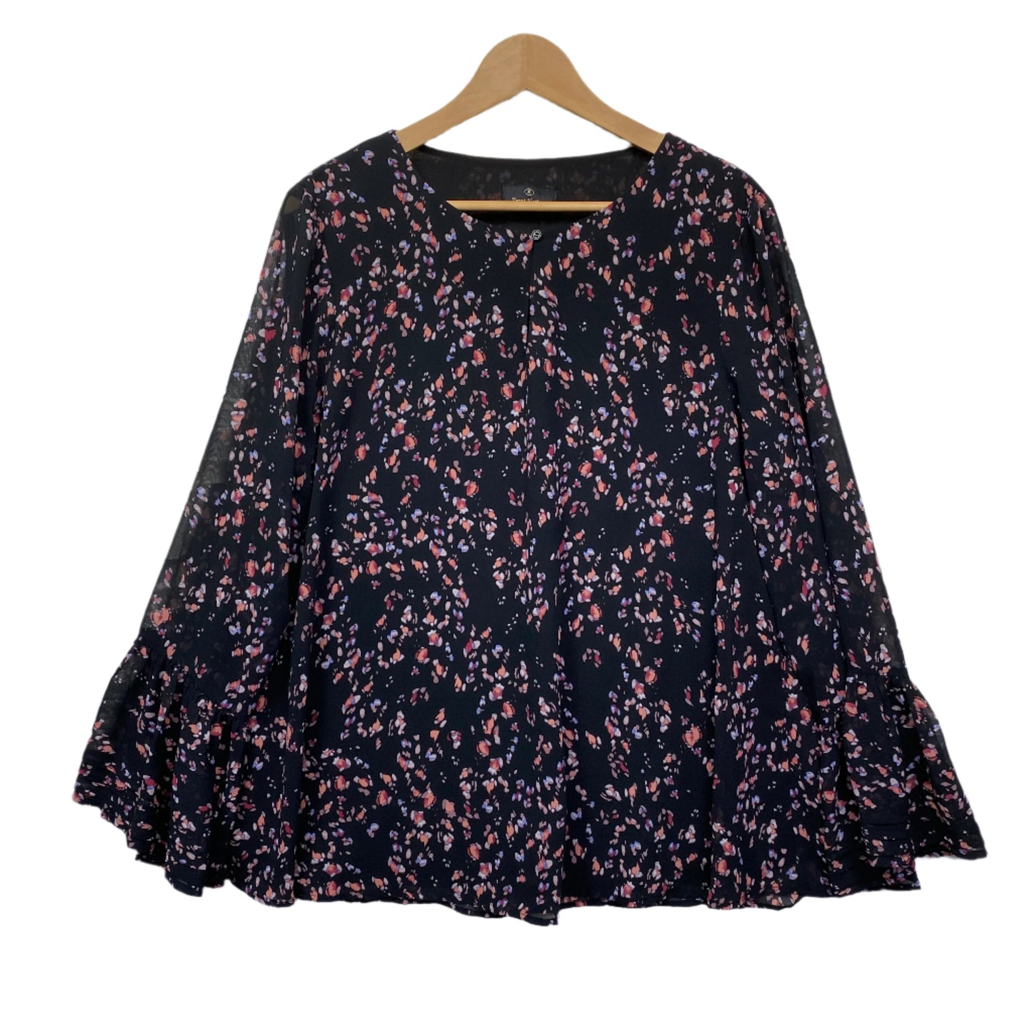 Trent Nathan Top Size 18 Black Floral Long Sleeve Lined