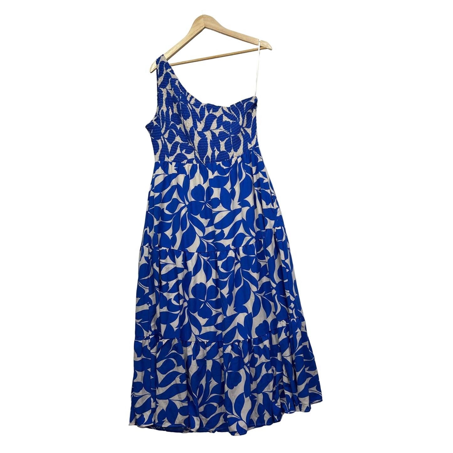 Henry Oscar Blue and White One Shoulder Maxi Dress - Size 18