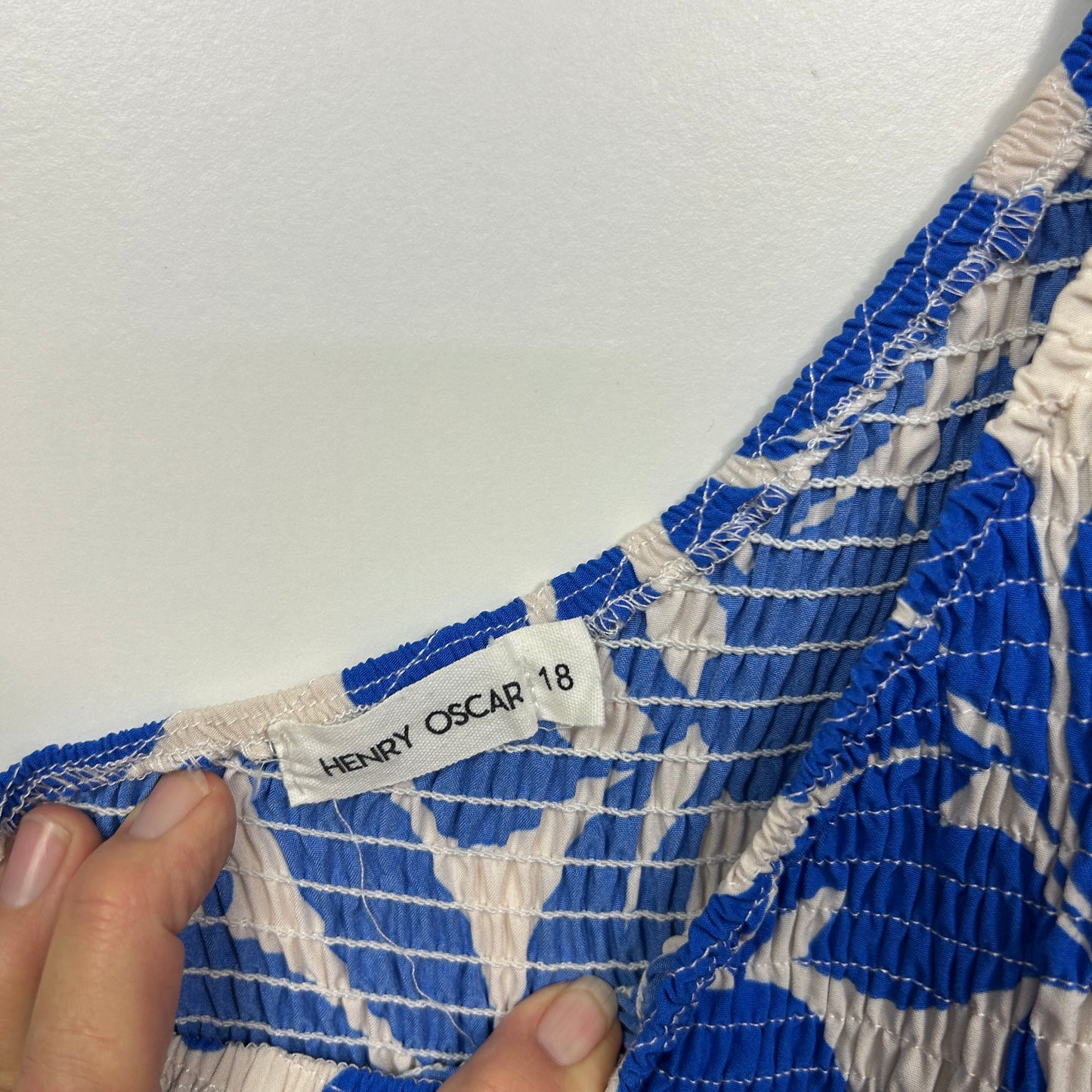 Henry Oscar Blue and White One Shoulder Maxi Dress - Size 18