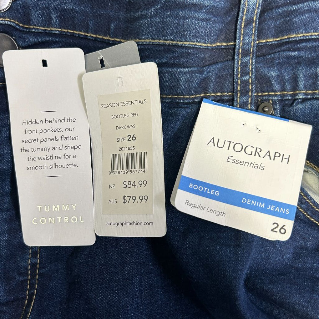 Autograph Dark Blue Cotton Bootcut Jeans - Size 26
