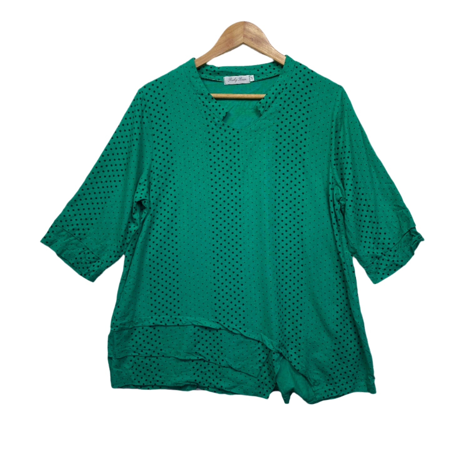 Ruby Rain Tunic Top Size 14 Short Sleeve Green Linen Blend