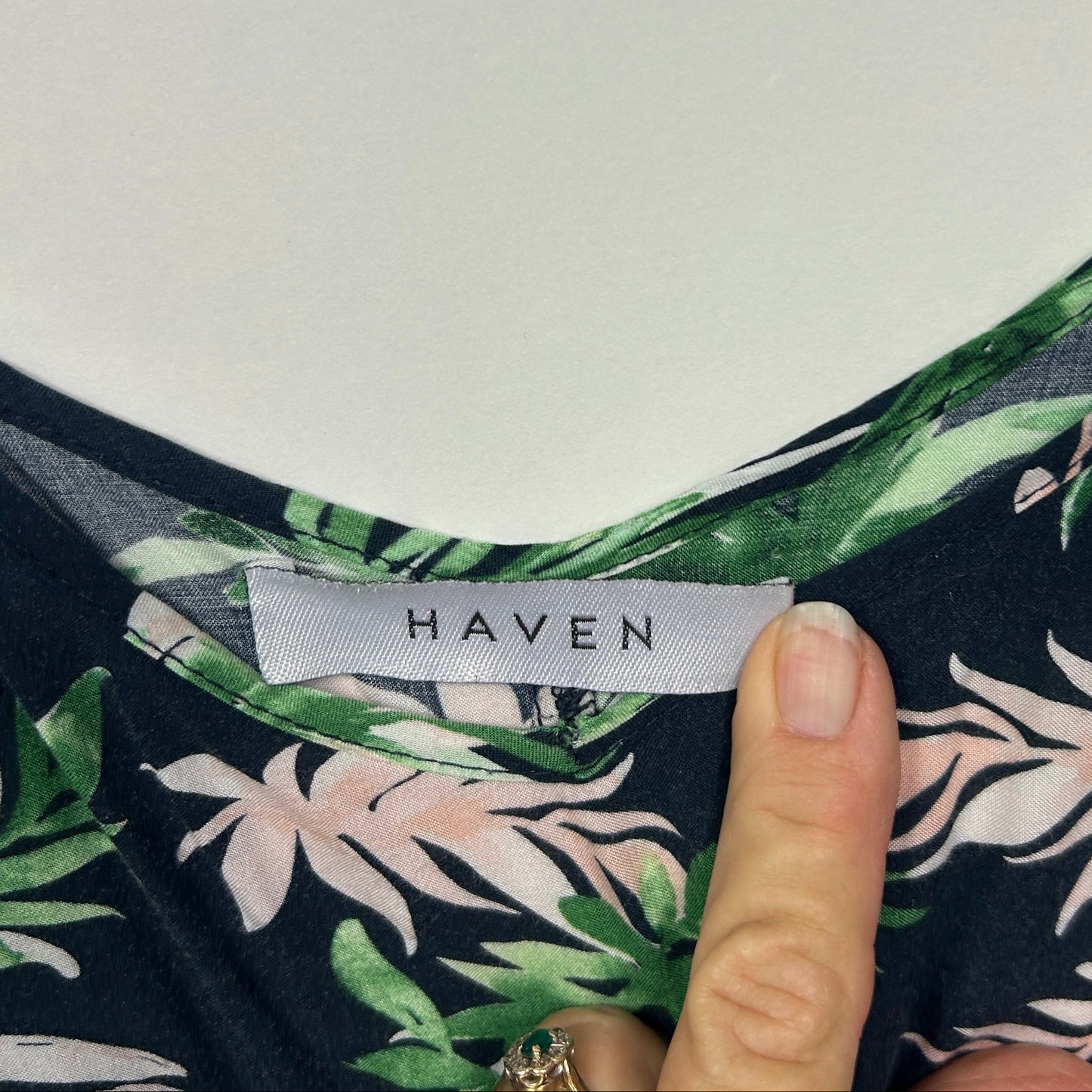 Haven Navy Green and Pink Tropical Print Dress - Size 14