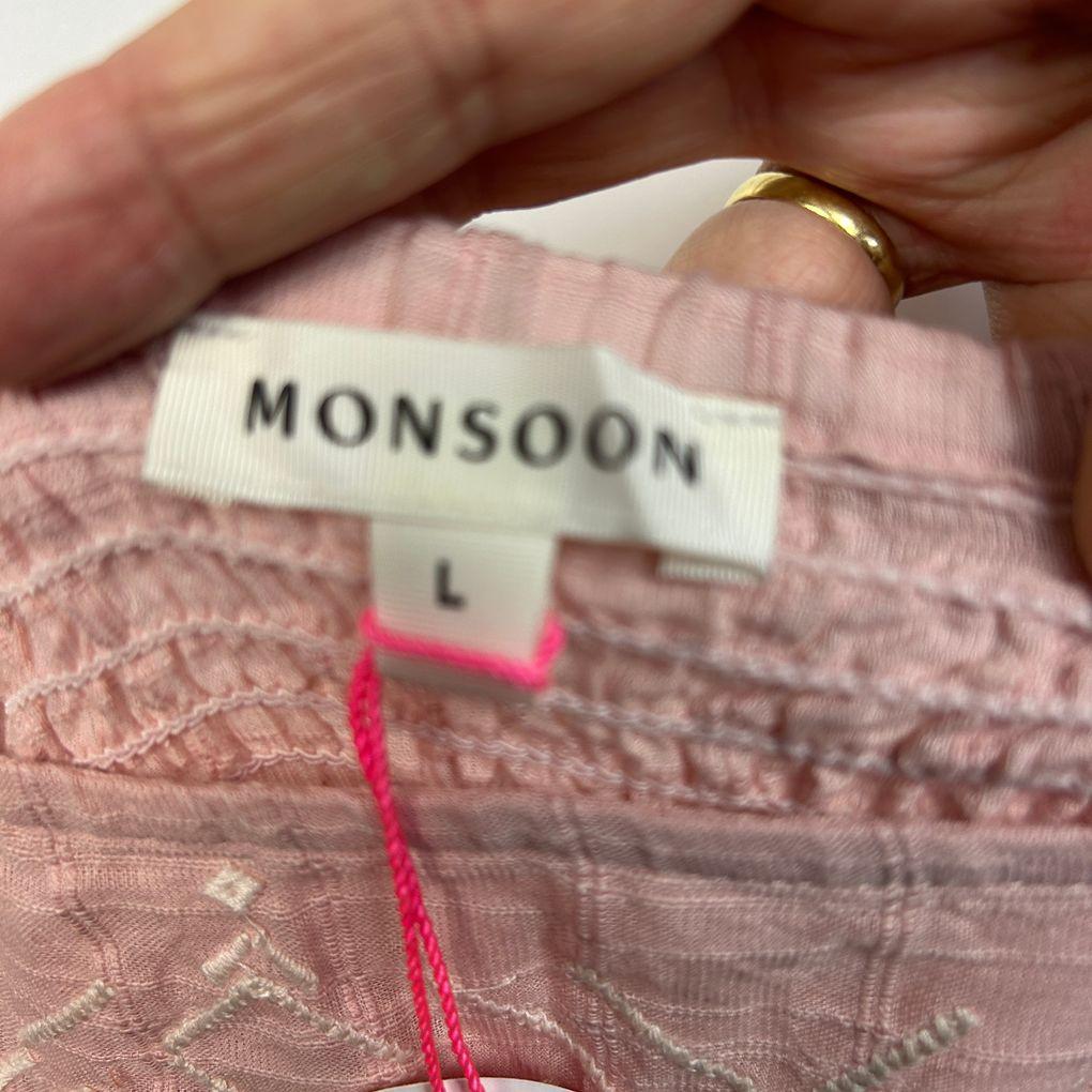 Monsoon UK Pink Cotton Embroidered Top - Size L