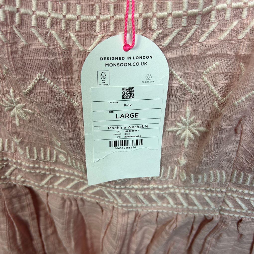Monsoon UK Pink Cotton Embroidered Top - Size L