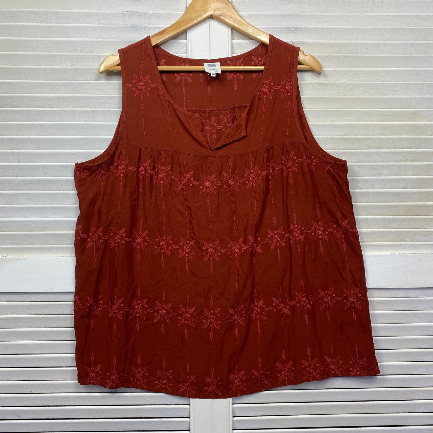 Rivers Top Size 16 Rust Sleeveless Embroidered Viscose