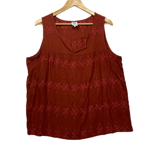 Rivers Top Size 16 Rust Sleeveless Embroidered Viscose