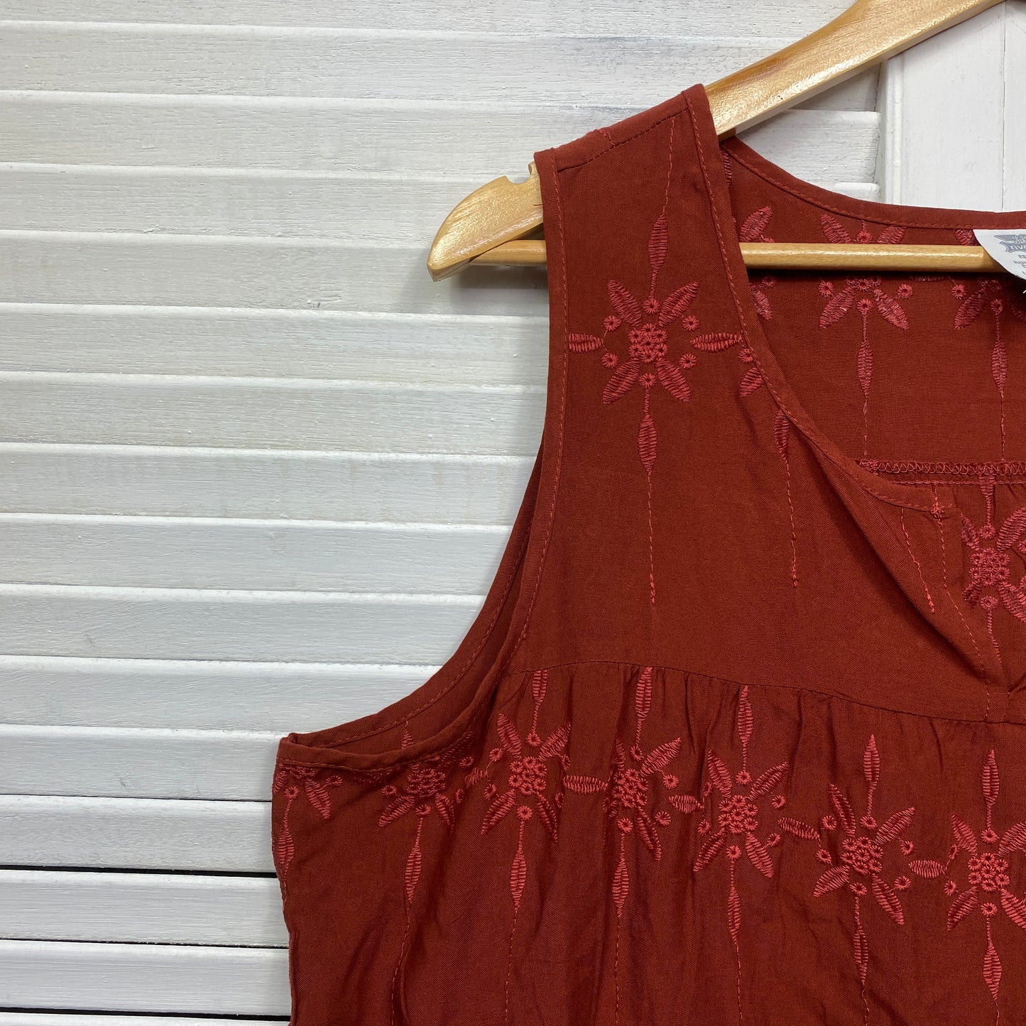 Rivers Top Size 16 Rust Sleeveless Embroidered Viscose