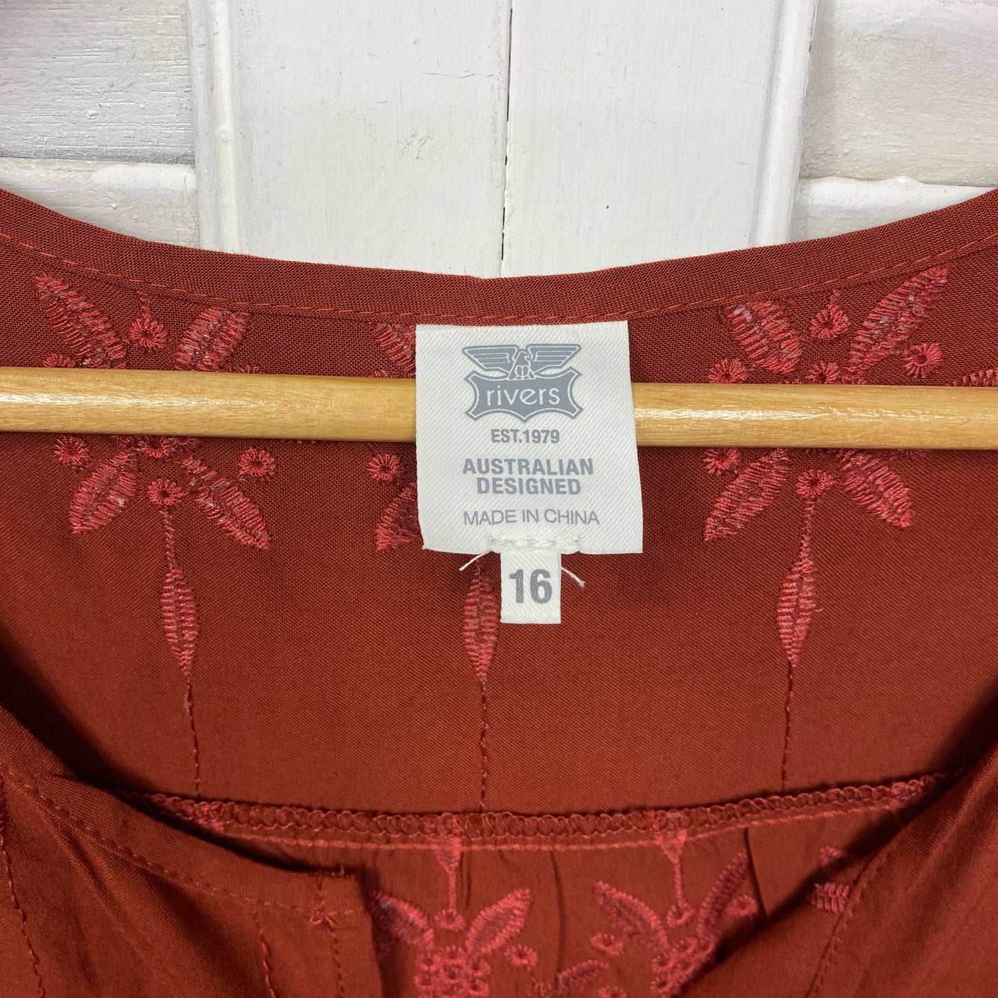 Rivers Top Size 16 Rust Sleeveless Embroidered Viscose