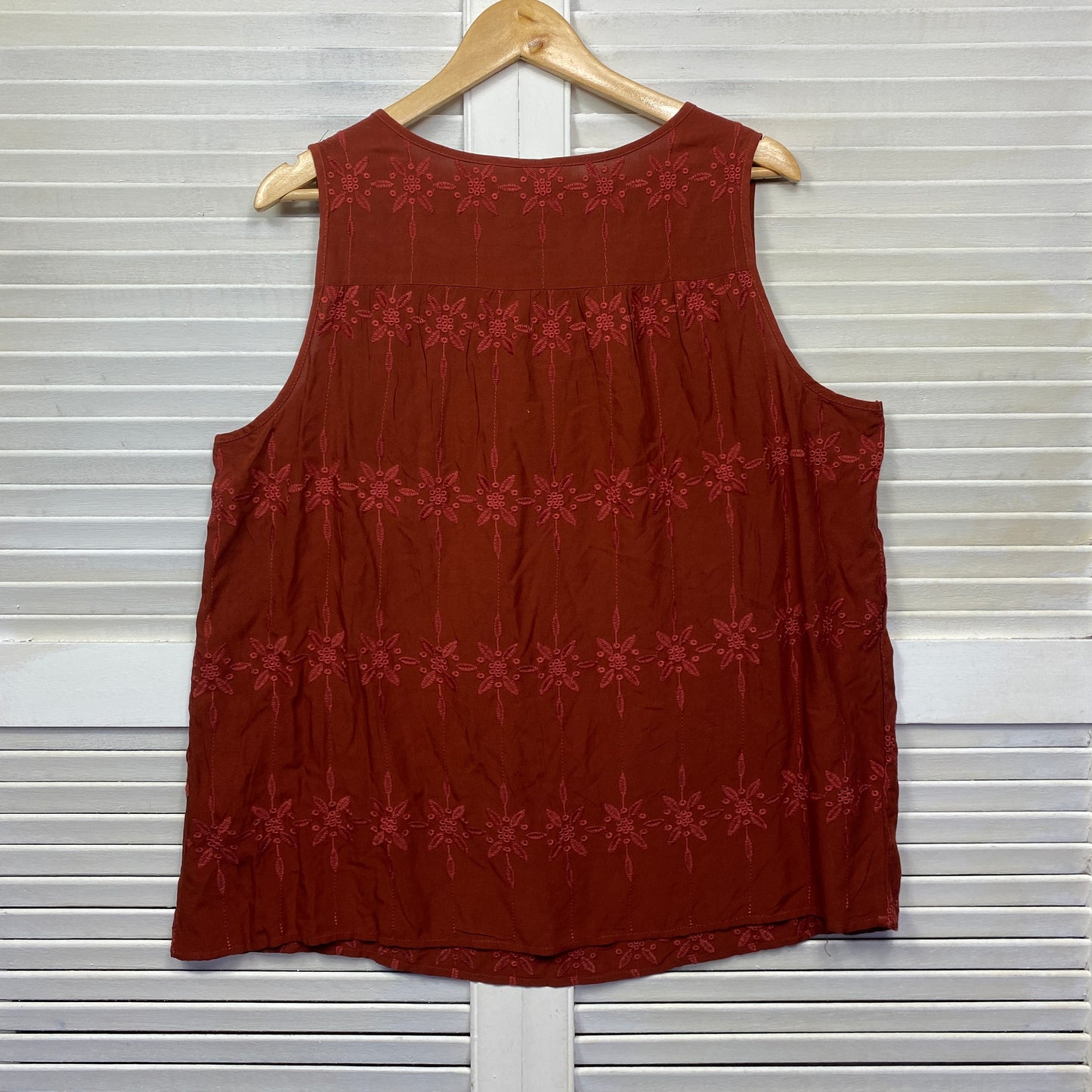 Rivers Top Size 16 Rust Sleeveless Embroidered Viscose