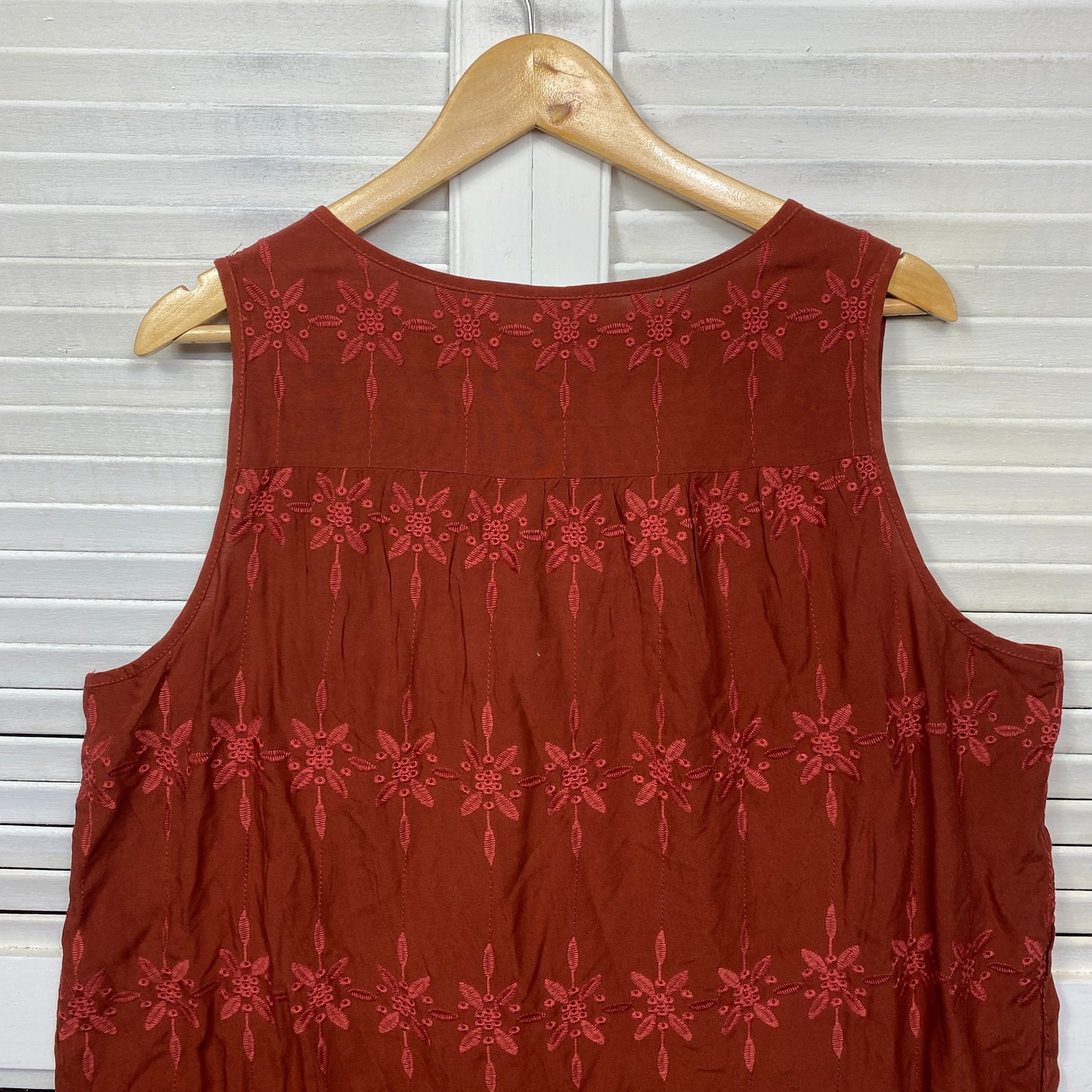 Rivers Top Size 16 Rust Sleeveless Embroidered Viscose