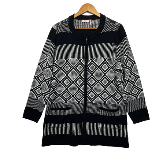 Millers Jumper Knit Cardigan Size Large 14 Full Zip Up Black White