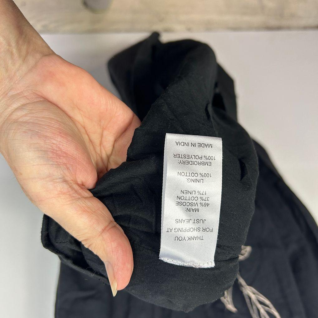 Just Jeans Black Linen Embroidered Dress - Size 18