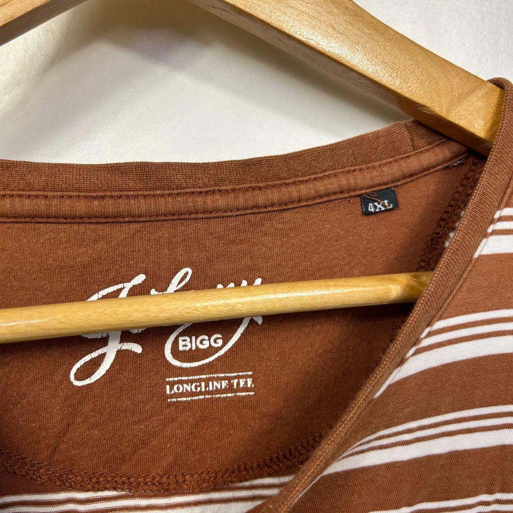 Johnny Bigg Brown Stripe Cotton Longline Tee - Size 4XL