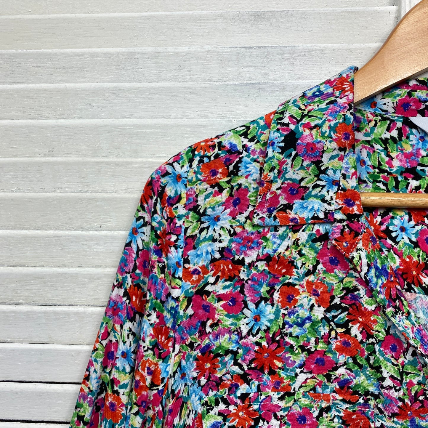 Rockmans Top Size 14 Multicoloured Floral Roll Tab Sleeve Viscose