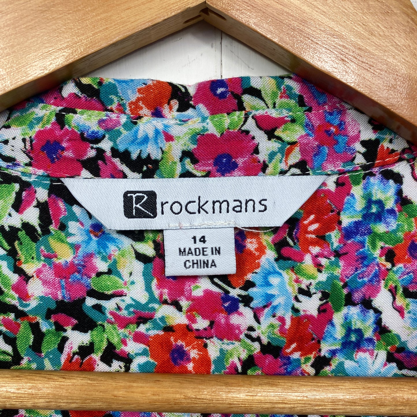 Rockmans Top Size 14 Multicoloured Floral Roll Tab Sleeve Viscose