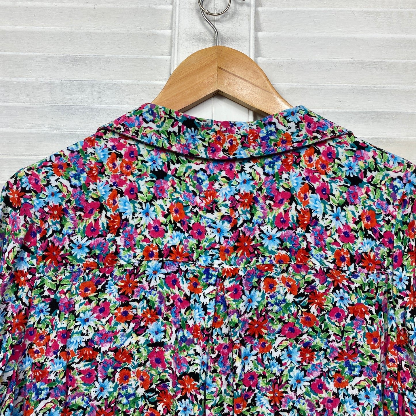 Rockmans Top Size 14 Multicoloured Floral Roll Tab Sleeve Viscose