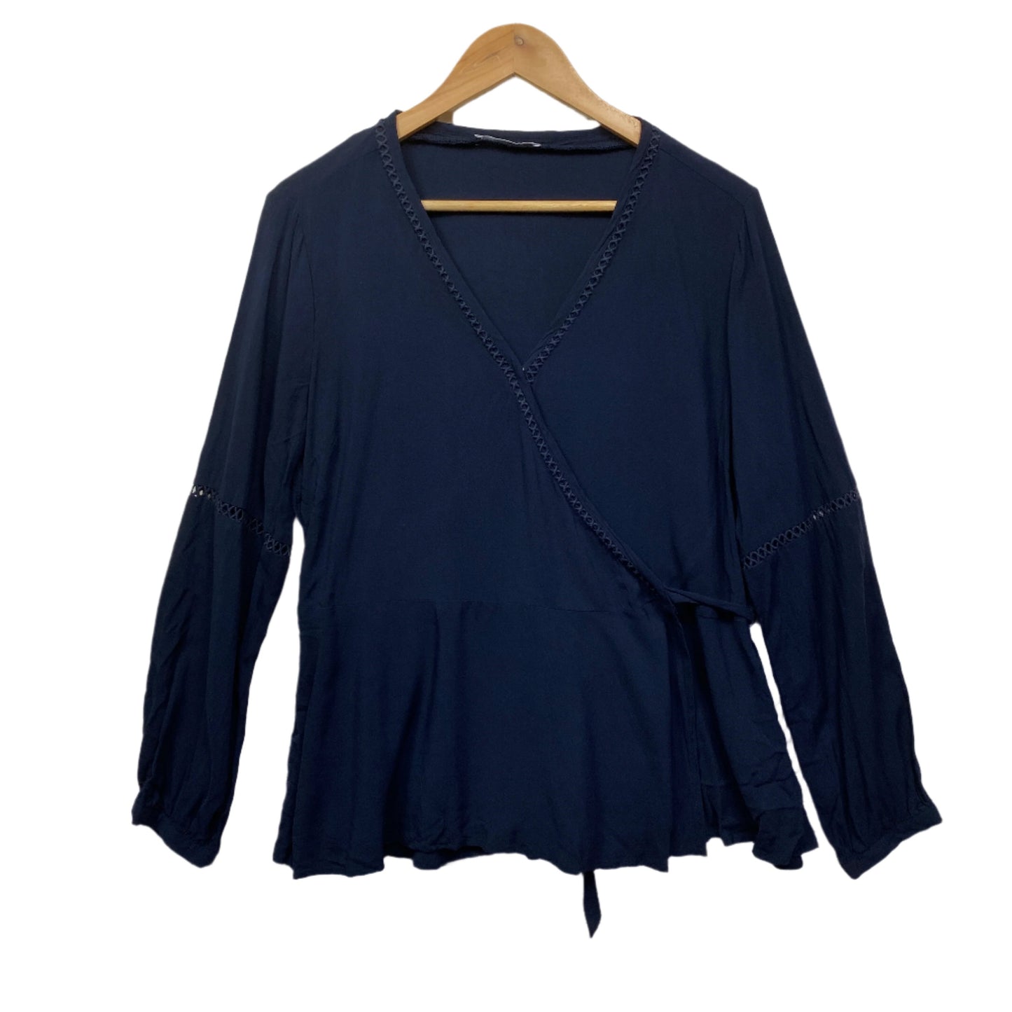 Katies Wrap Top Size 16 Navy Long Sleeve