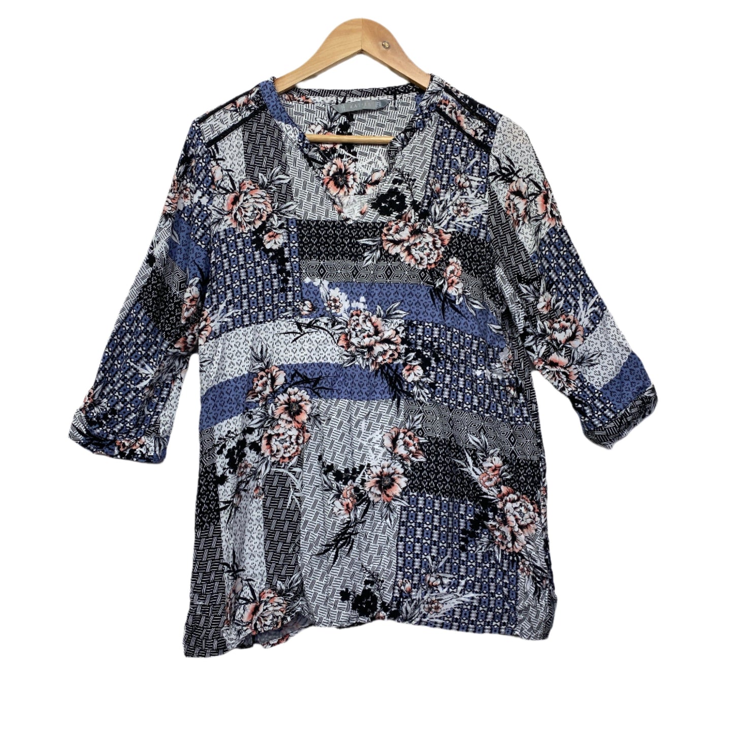 Katies Top Size 14 Patchwork Print 3/4 Sleeve