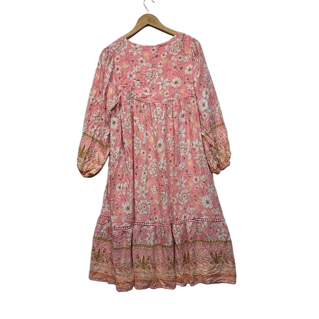 Little Coquille Pink Cotton Boho Dress - Size 14