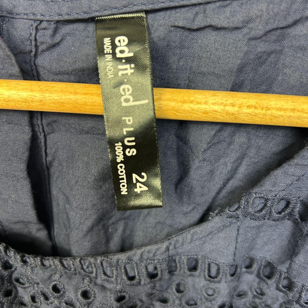 Edited Navy Broderie Cotton Top - Size 24