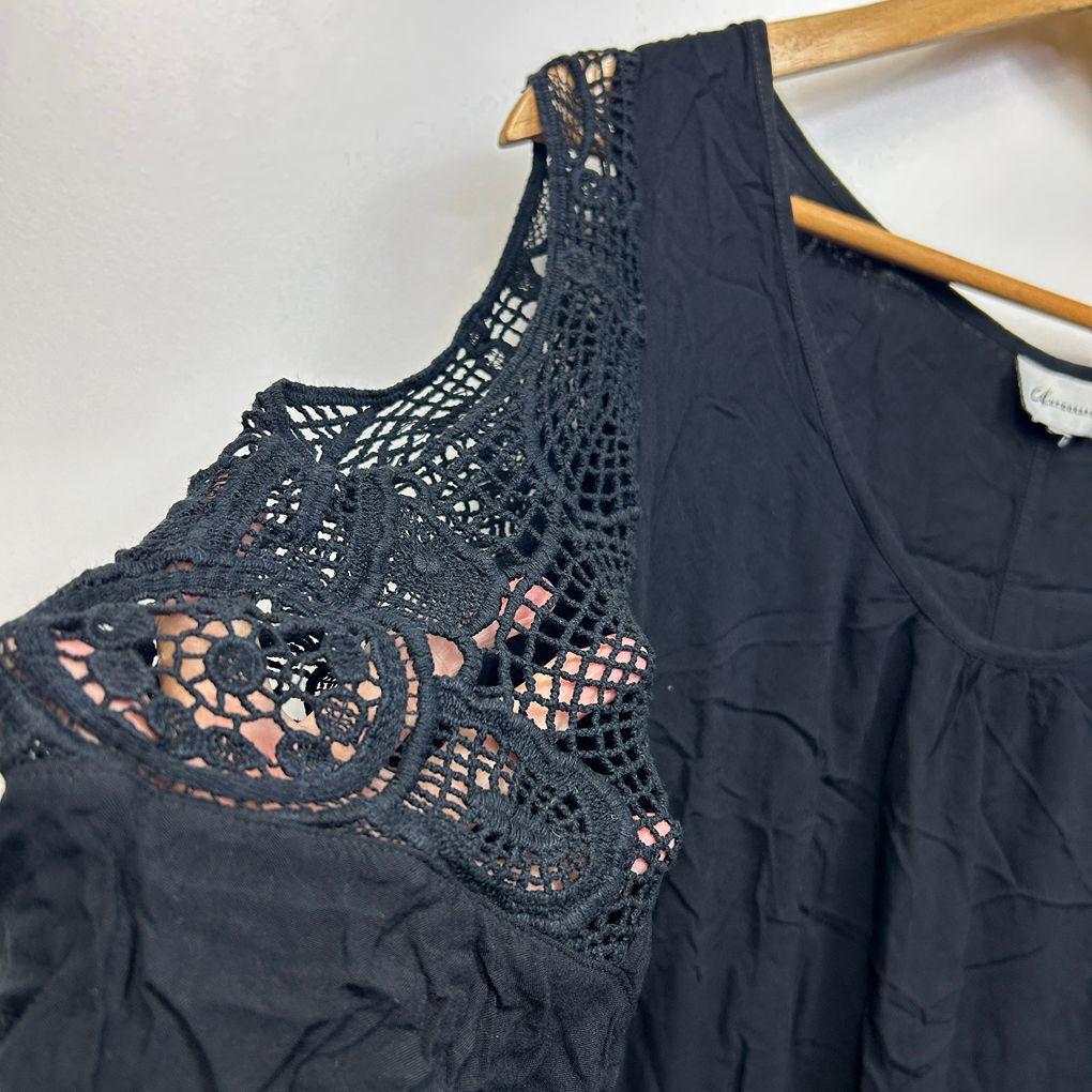 Autograph Black Crochet Cold Shoulder Top - Size 24