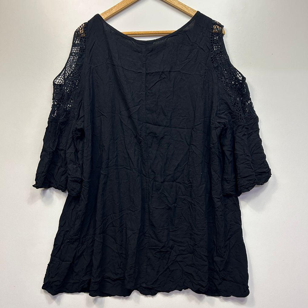 Autograph Black Crochet Cold Shoulder Top - Size 24