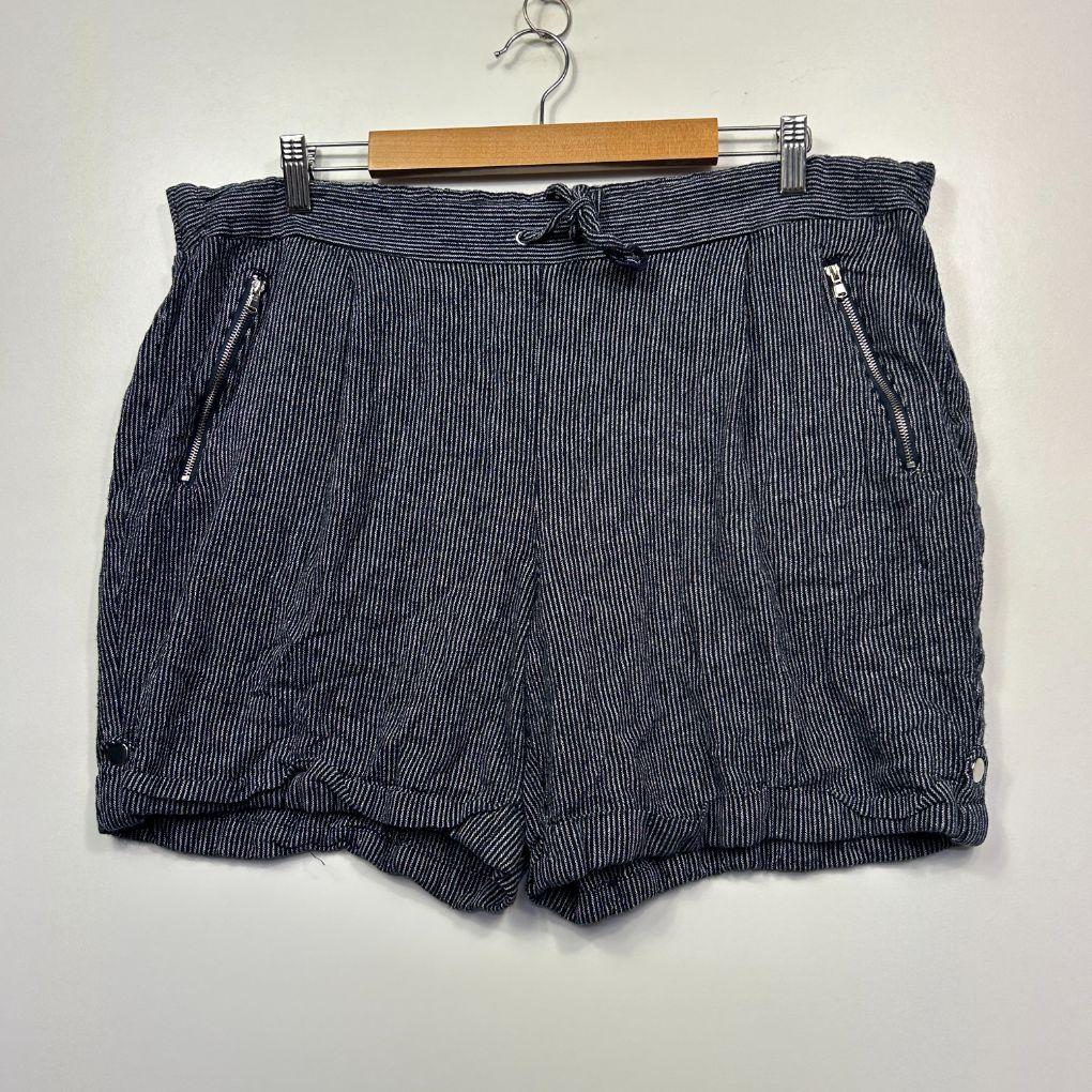 Rockmans Navy Stripe Linen Shorts - Size 18