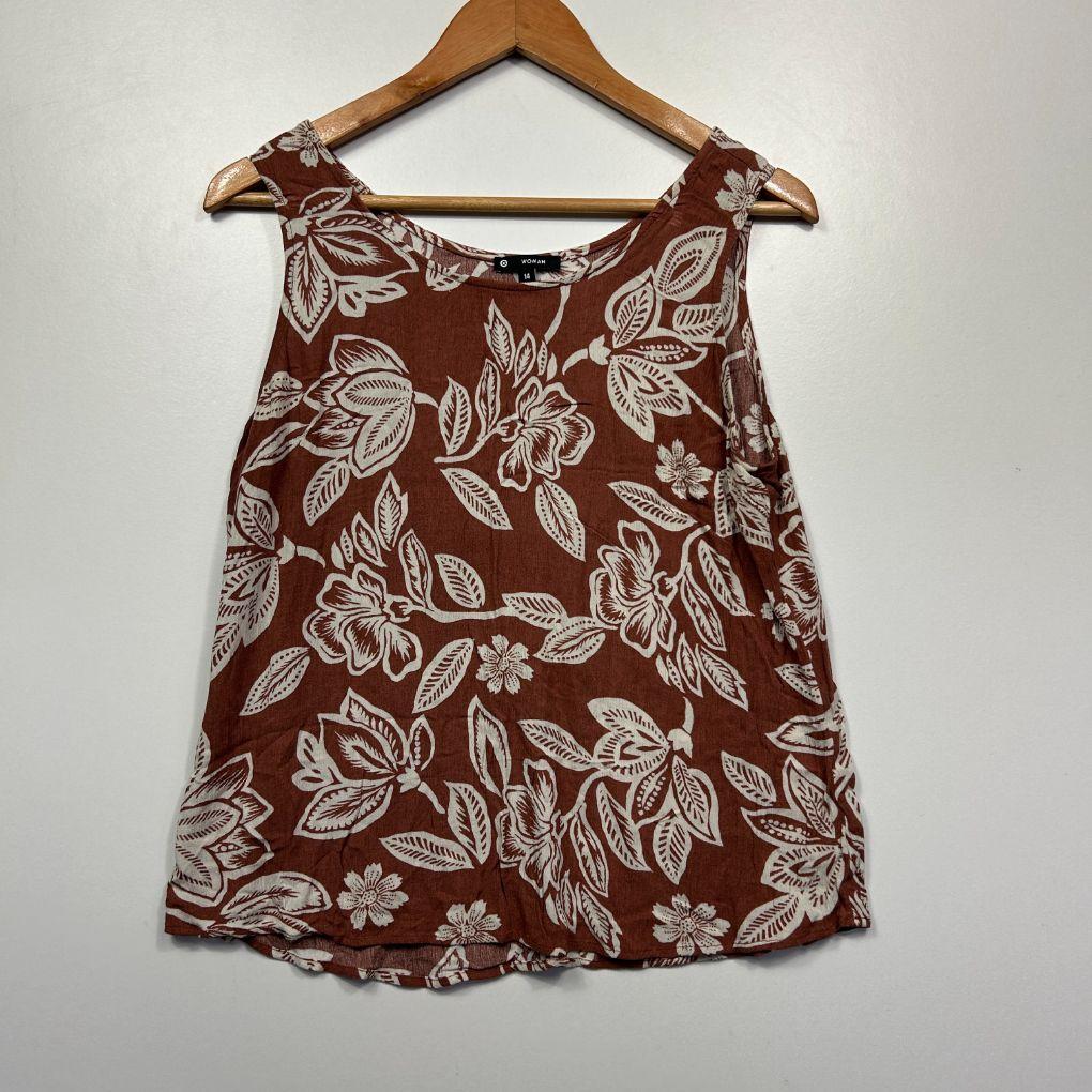 Woman Brown Floral Viscose Top - Size 14