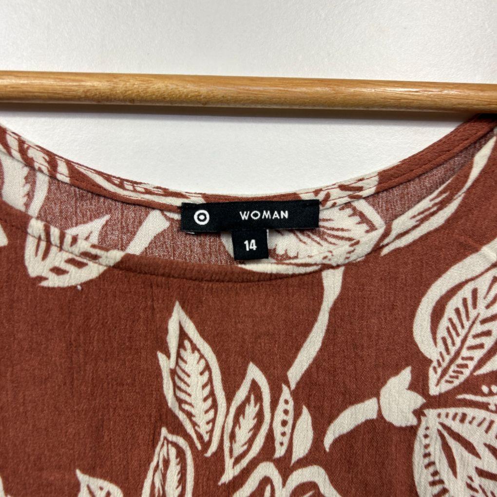 Woman Brown Floral Viscose Top - Size 14