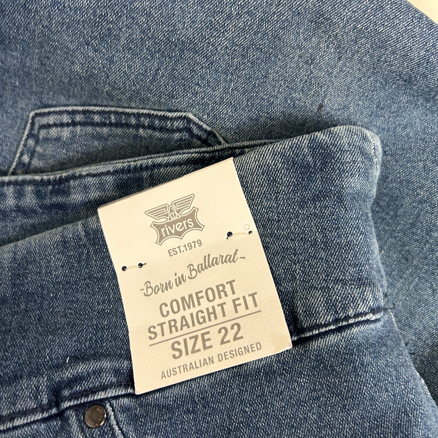 Rivers Blue Denim Straight Leg Comfort Jeans - Size 22