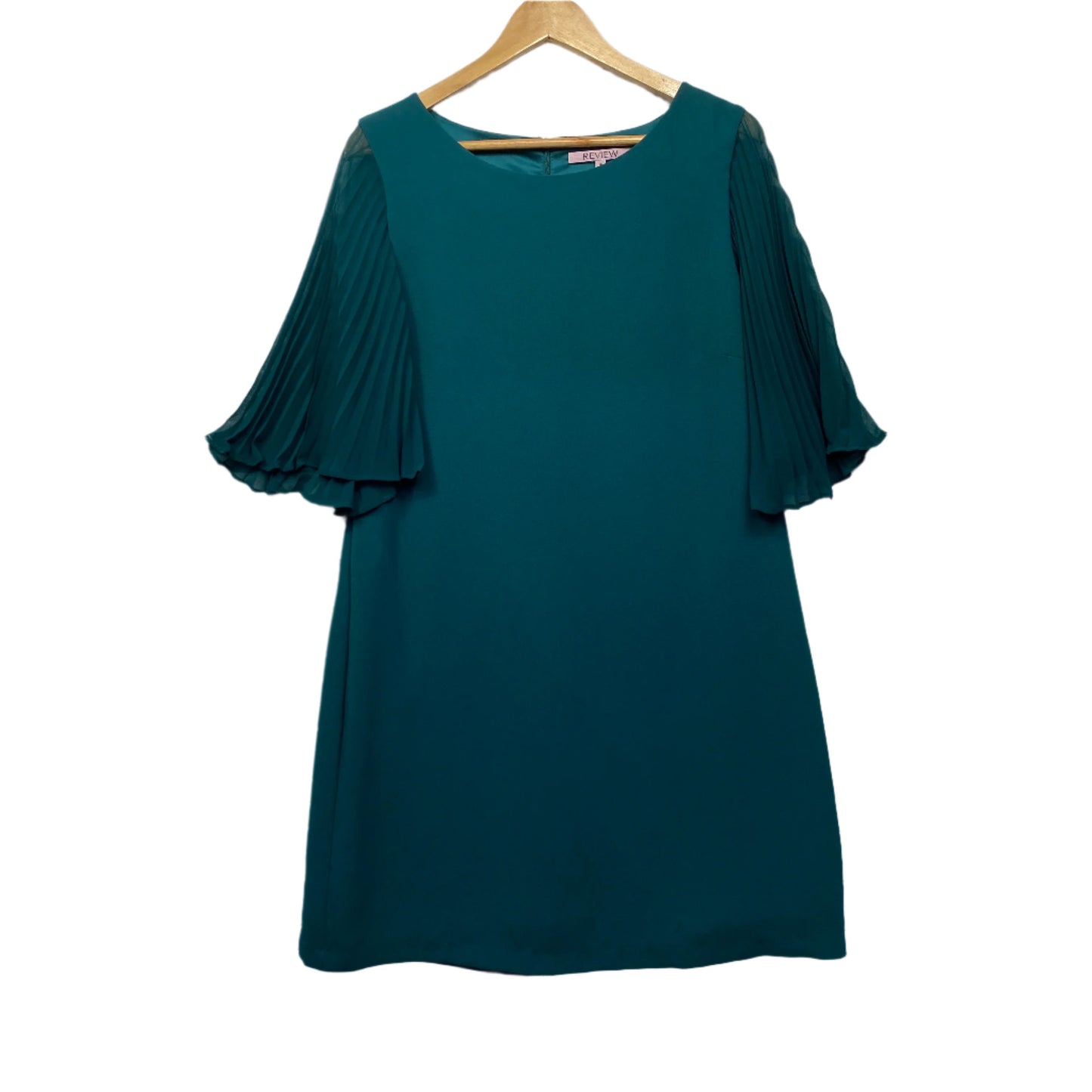 Review Dress Size 16 Emerald Green Pleated Sleeve Cocktail