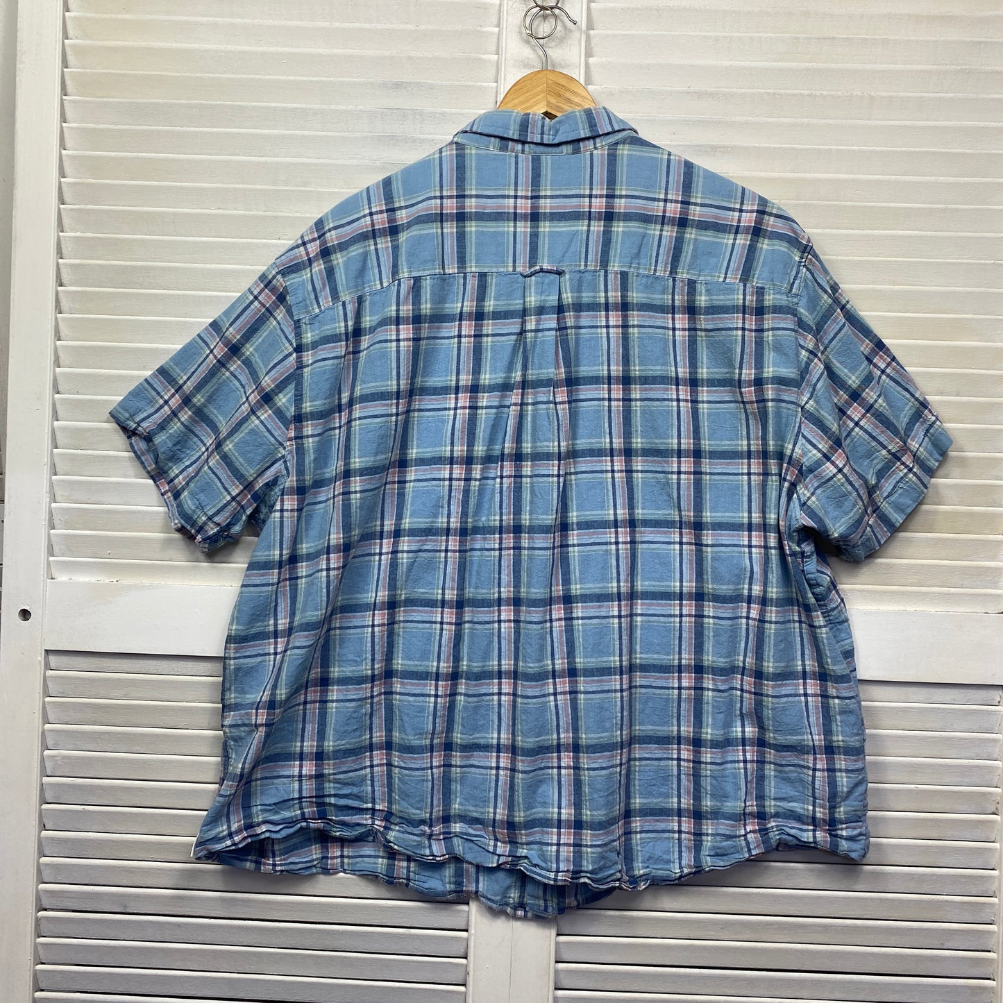 Rivers Men Size 4XL Blue Short Sleeve Check Button up