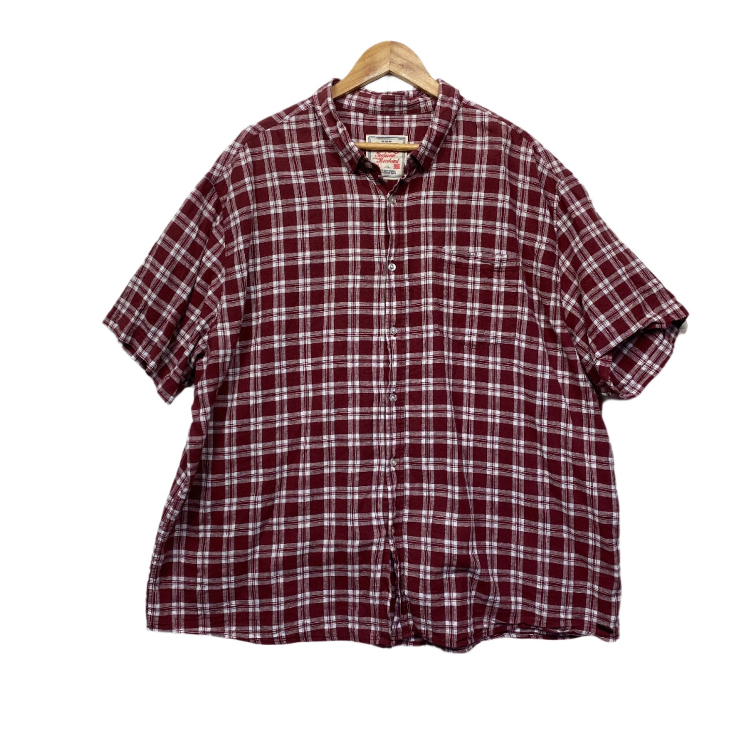 Rivers Men Size 4XL Maroon Check Short Sleeve Button Up