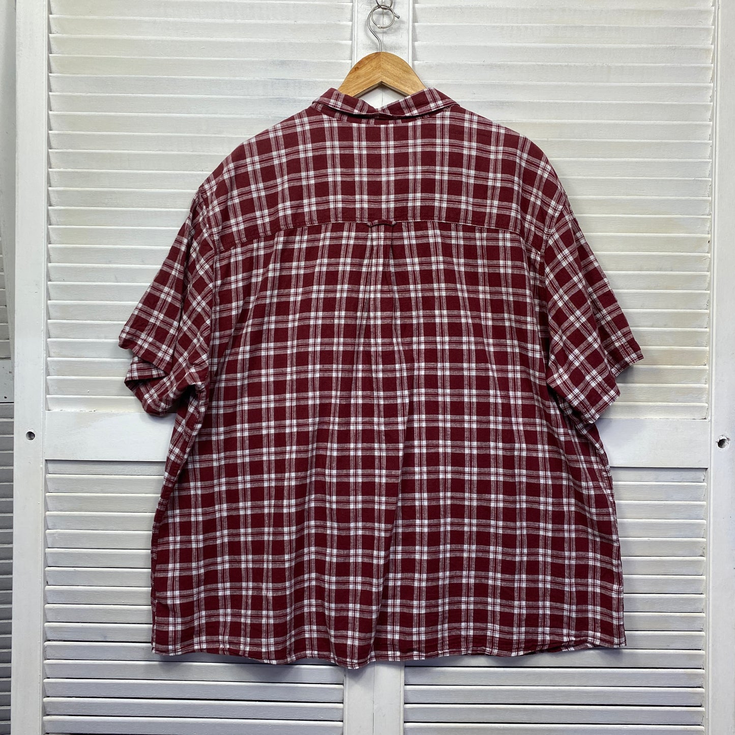 Rivers Men Size 4XL Maroon Check Short Sleeve Button Up