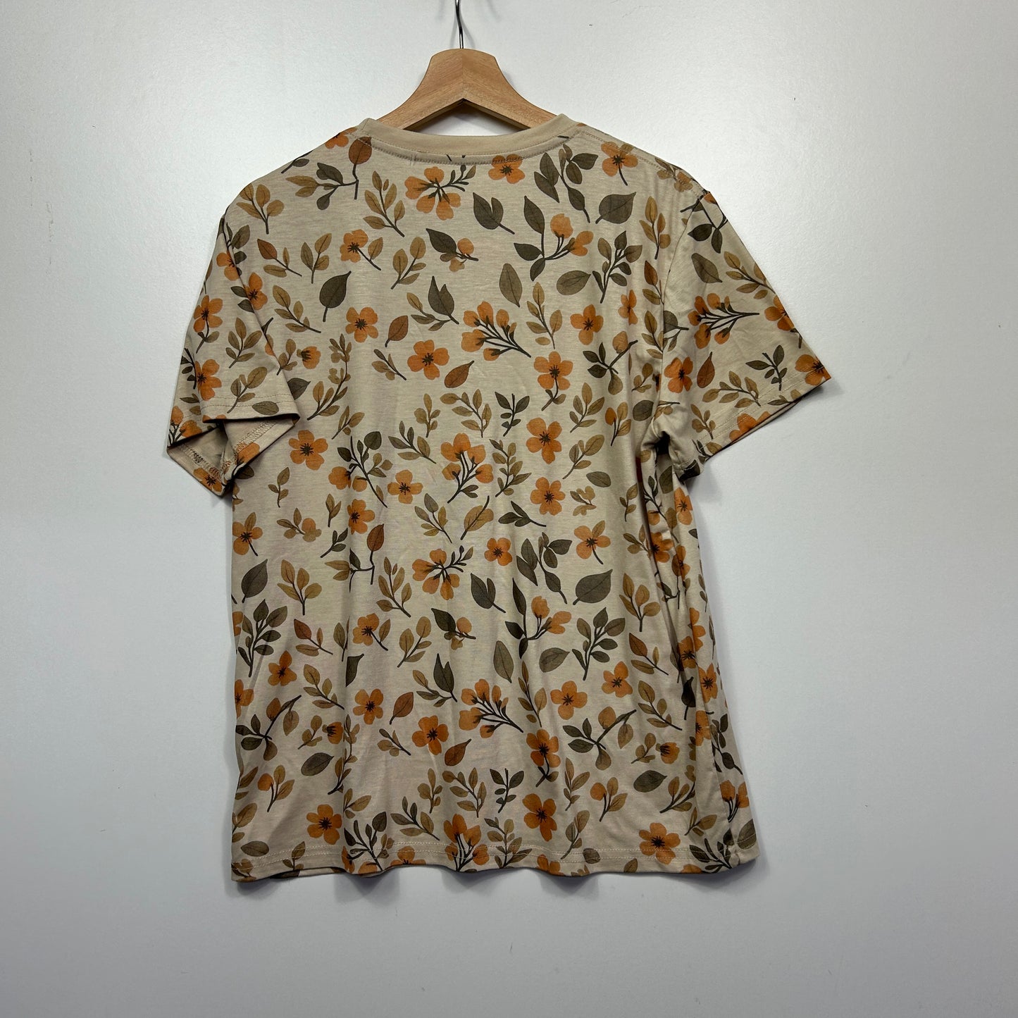 Shein Beige Floral Print T-Shirt - Size L