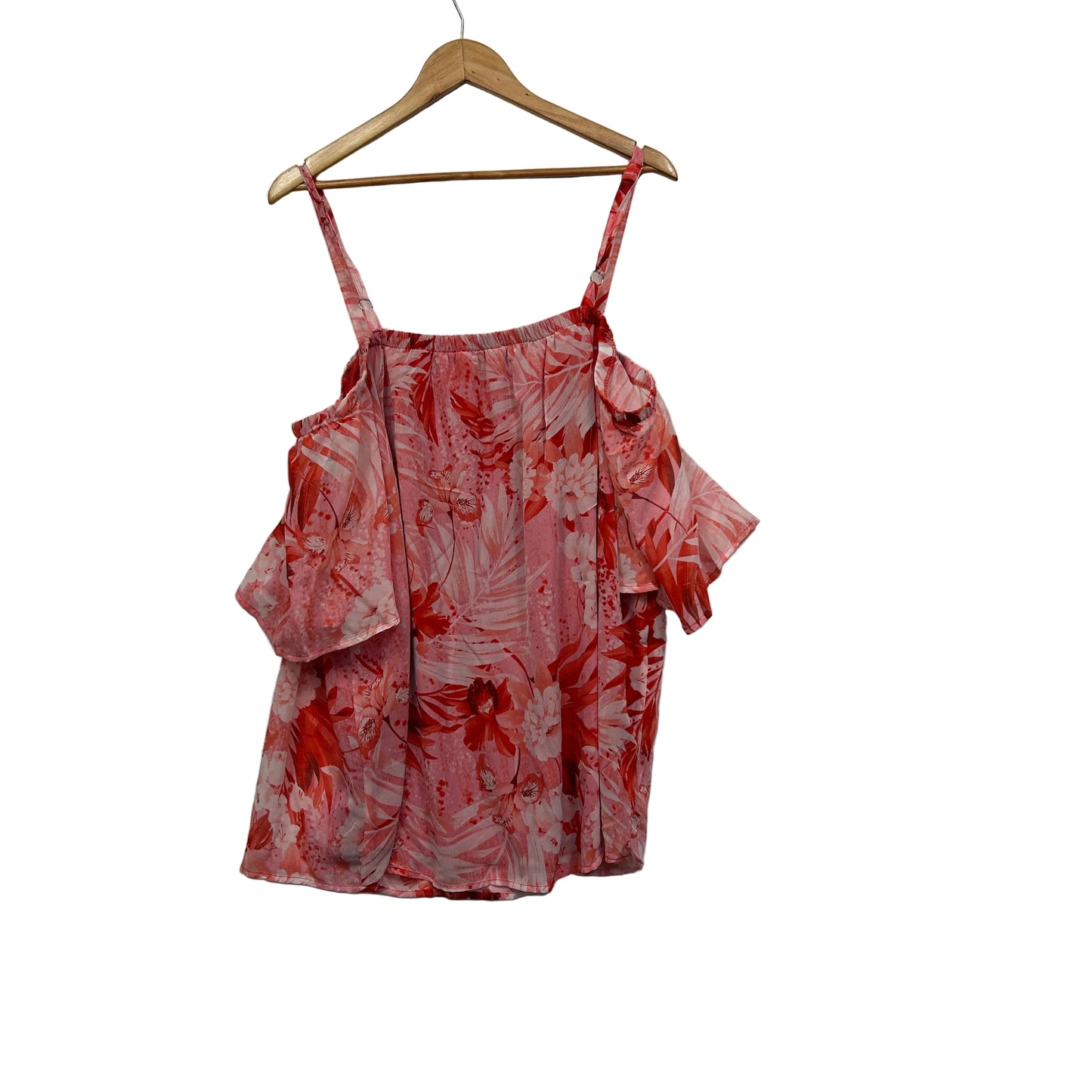Millers Pink and Coral Floral Print Cold Shoulder Top - Size 18