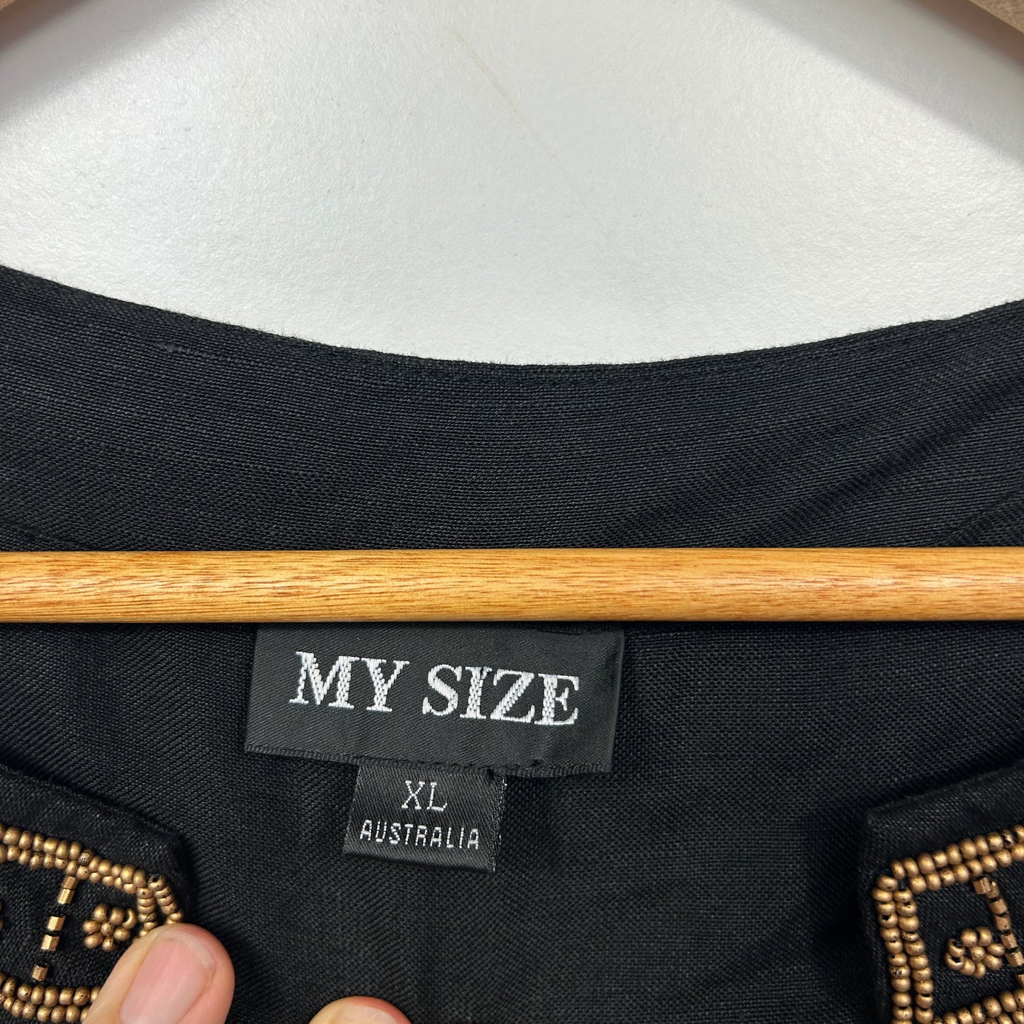 My Size Black Beaded Linen Blend Tunic Top- Size 22/XL