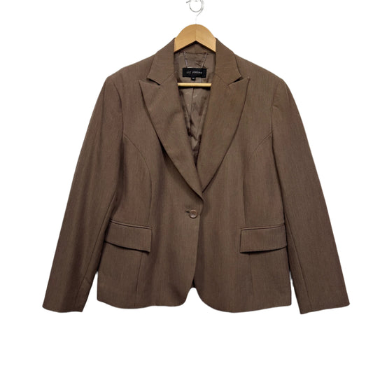 Liz Jordan Jacket Blazer Size 14 Brown Long Sleeve