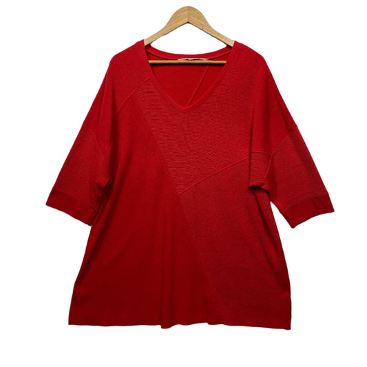 Virtuelle Top Size 18 Medium Red 3/4 Sleeve Textured