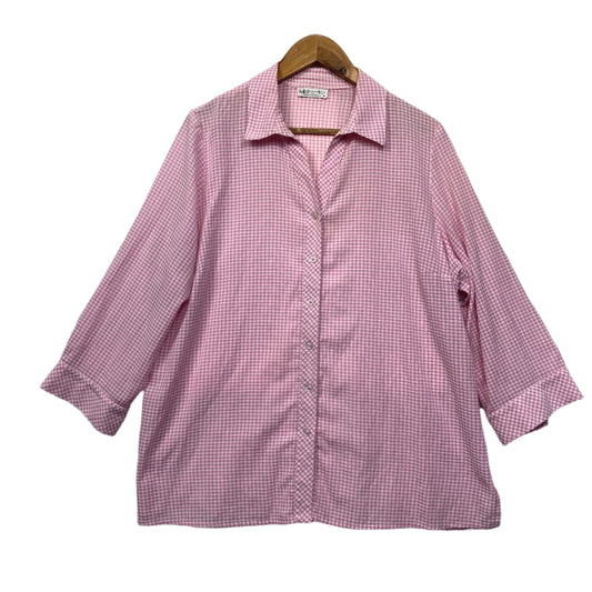 Fella Hamilton Top Size 16 Long Sleeve Pink Gingham Check Button