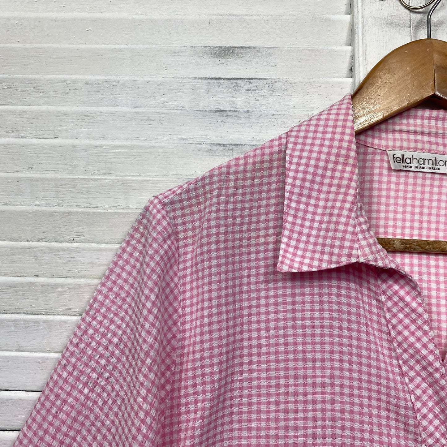 Fella Hamilton Top Size 16 Long Sleeve Pink Gingham Check Button