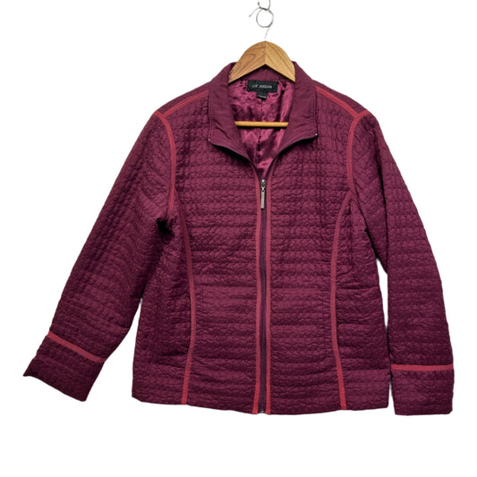 Liz Jordan Quilted Jacket Size Large 14 Maroon Pockets Long Sleeve