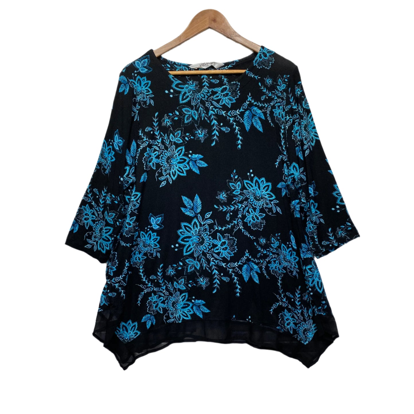 Virtuelle Tunic Top Size 16 Small Black Blue Bamboo Viscose