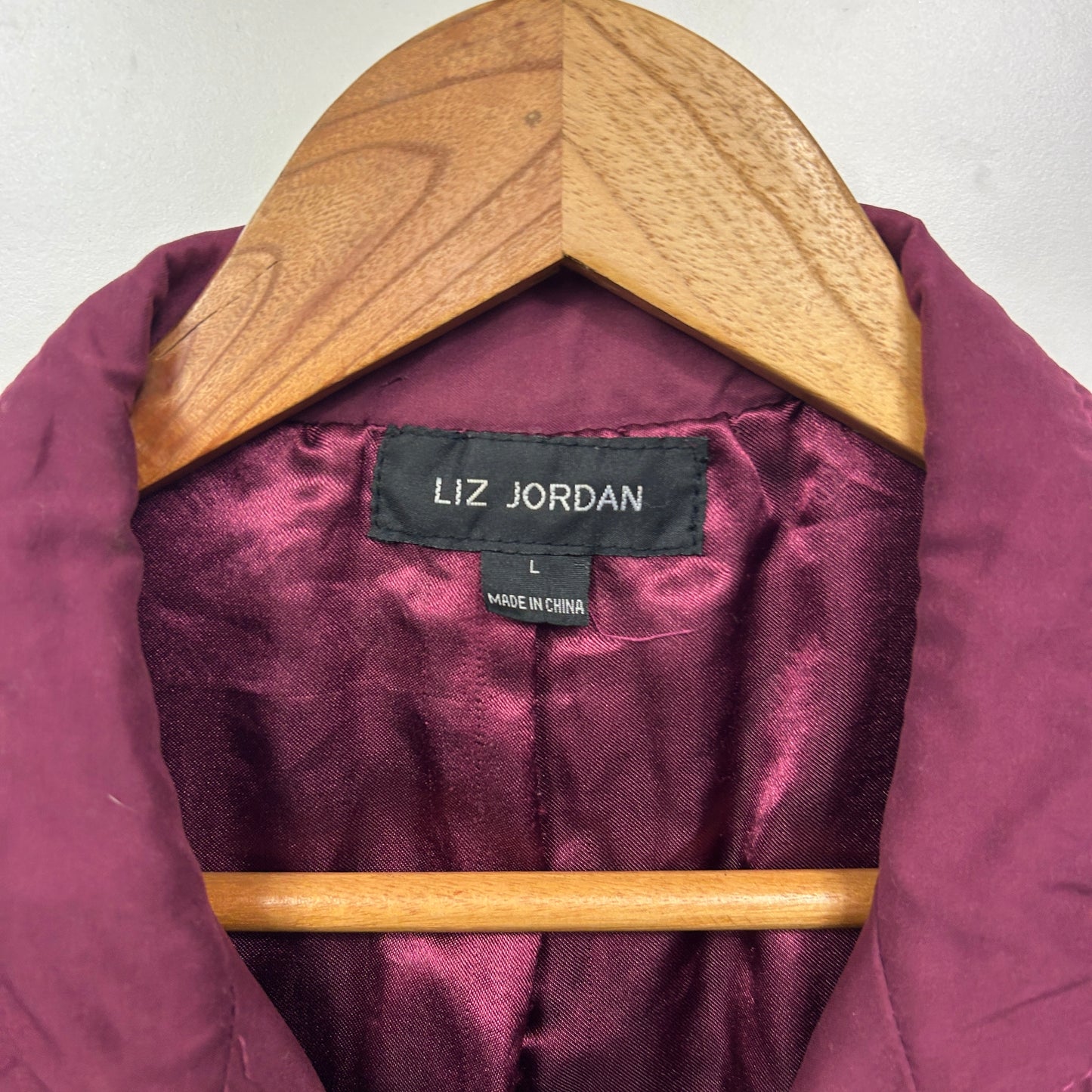 Liz Jordan Quilted Jacket Size Large 14 Maroon Pockets Long Sleeve