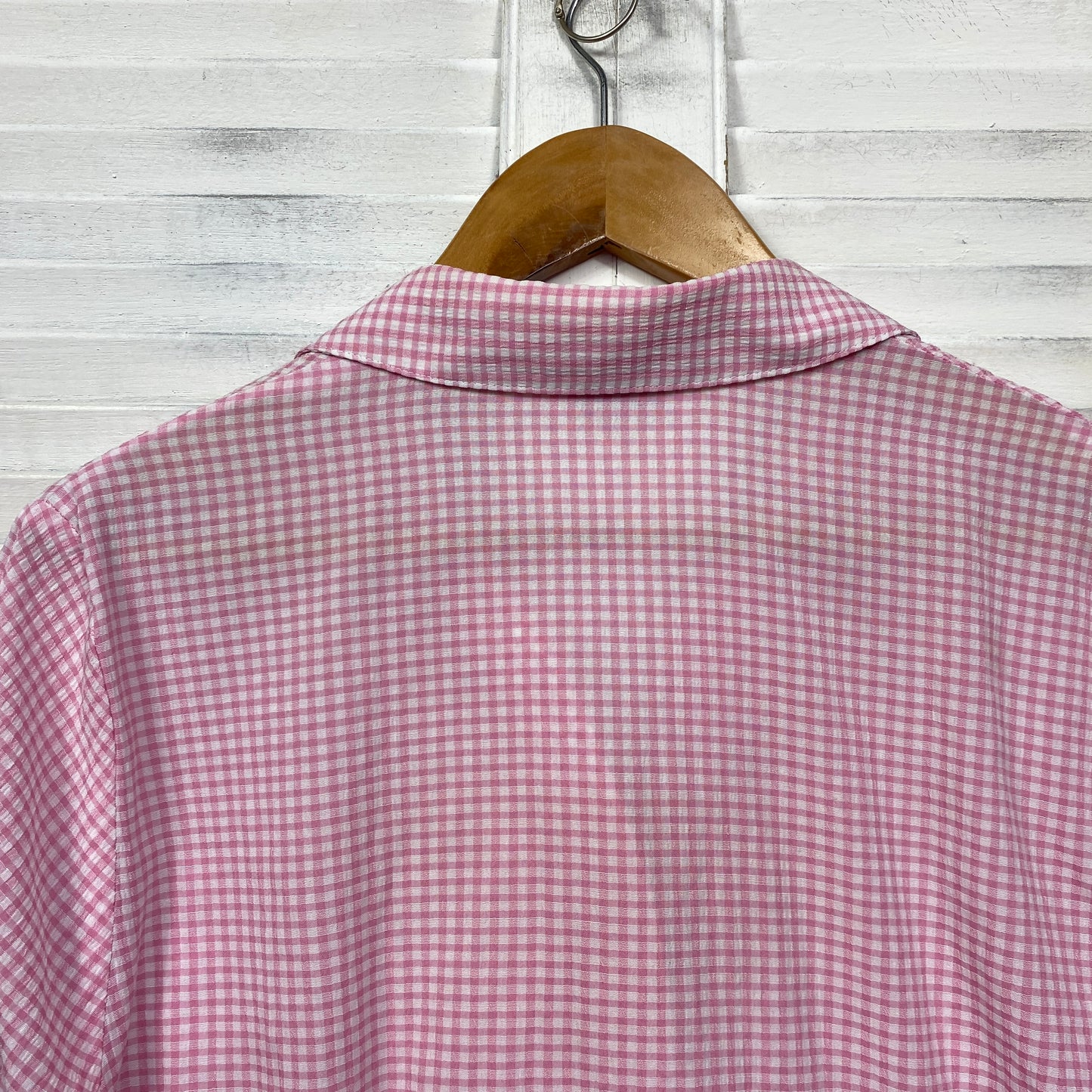 Fella Hamilton Top Size 16 Long Sleeve Pink Gingham Check Button