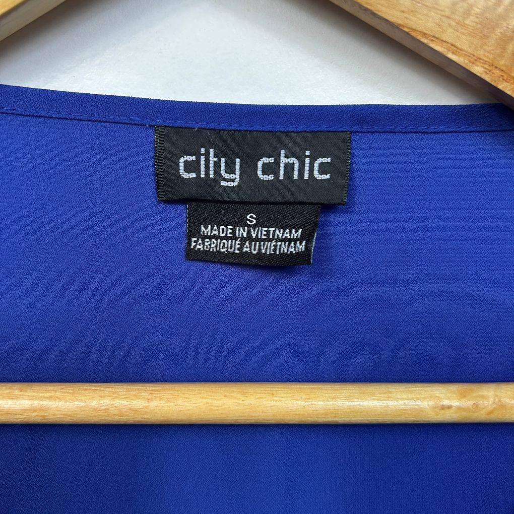 City Chic Blue Zip Front Top - Size S/16