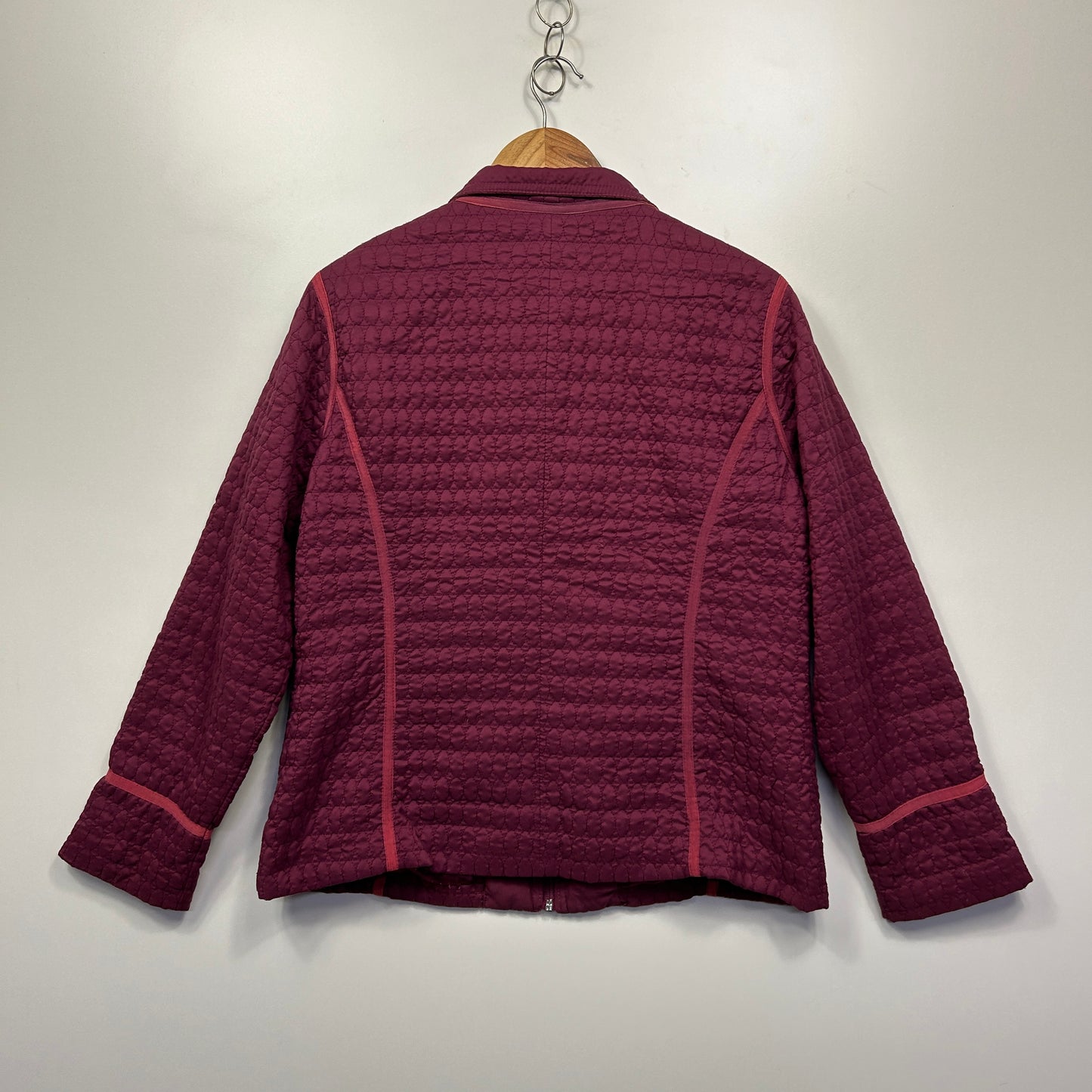 Liz Jordan Quilted Jacket Size Large 14 Maroon Pockets Long Sleeve