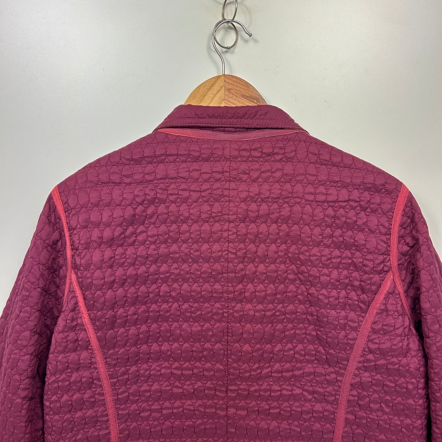 Liz Jordan Quilted Jacket Size Large 14 Maroon Pockets Long Sleeve